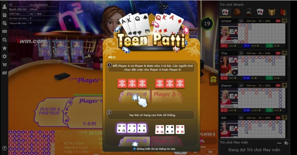 Hướng dẫn cách chơi Teen Patti tại Vwin casino